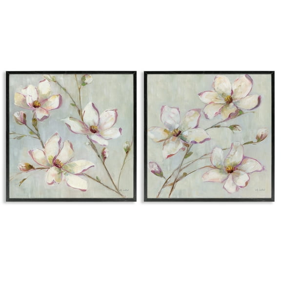 Stupell Industries Spring Tree Blooms Plants & Flowers Painting Black Framed Art Print Wall Art, 12 x 12, Set of 2