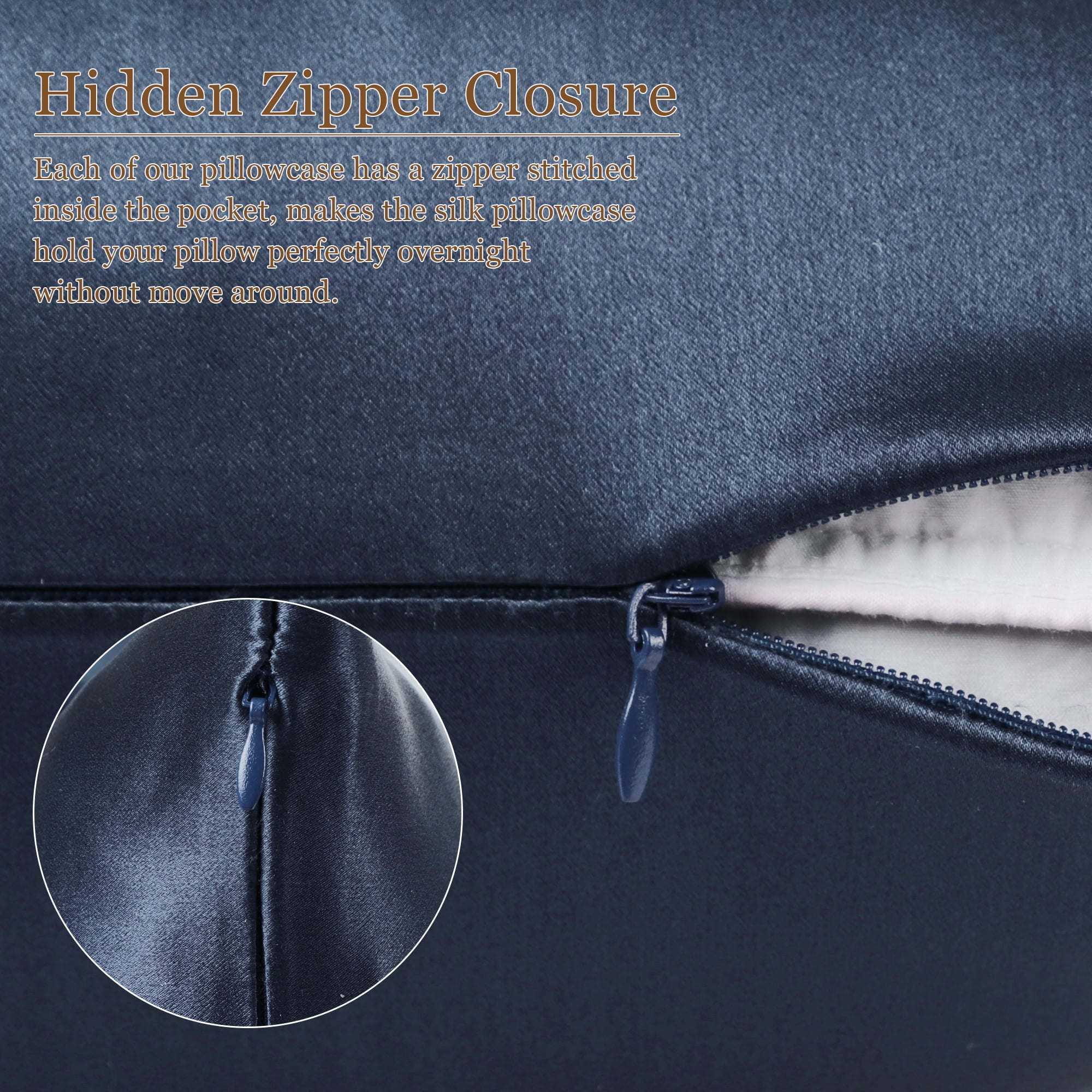 PiccoCasa 22 Momme Silk Pillowcase with Hidden Zipper, Travel(14"x20"), Navy Blue