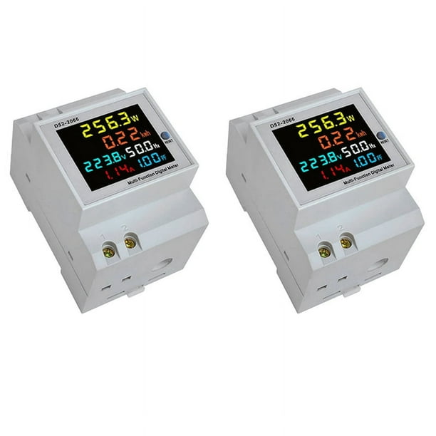 2X Monitor de CA de Riel DIN 6IN1 250-450V 100A Factor de Potencia de Corriente de Voltaje Medidor de Frecuencia de Energía Eléctrica KWH VOLT AMP