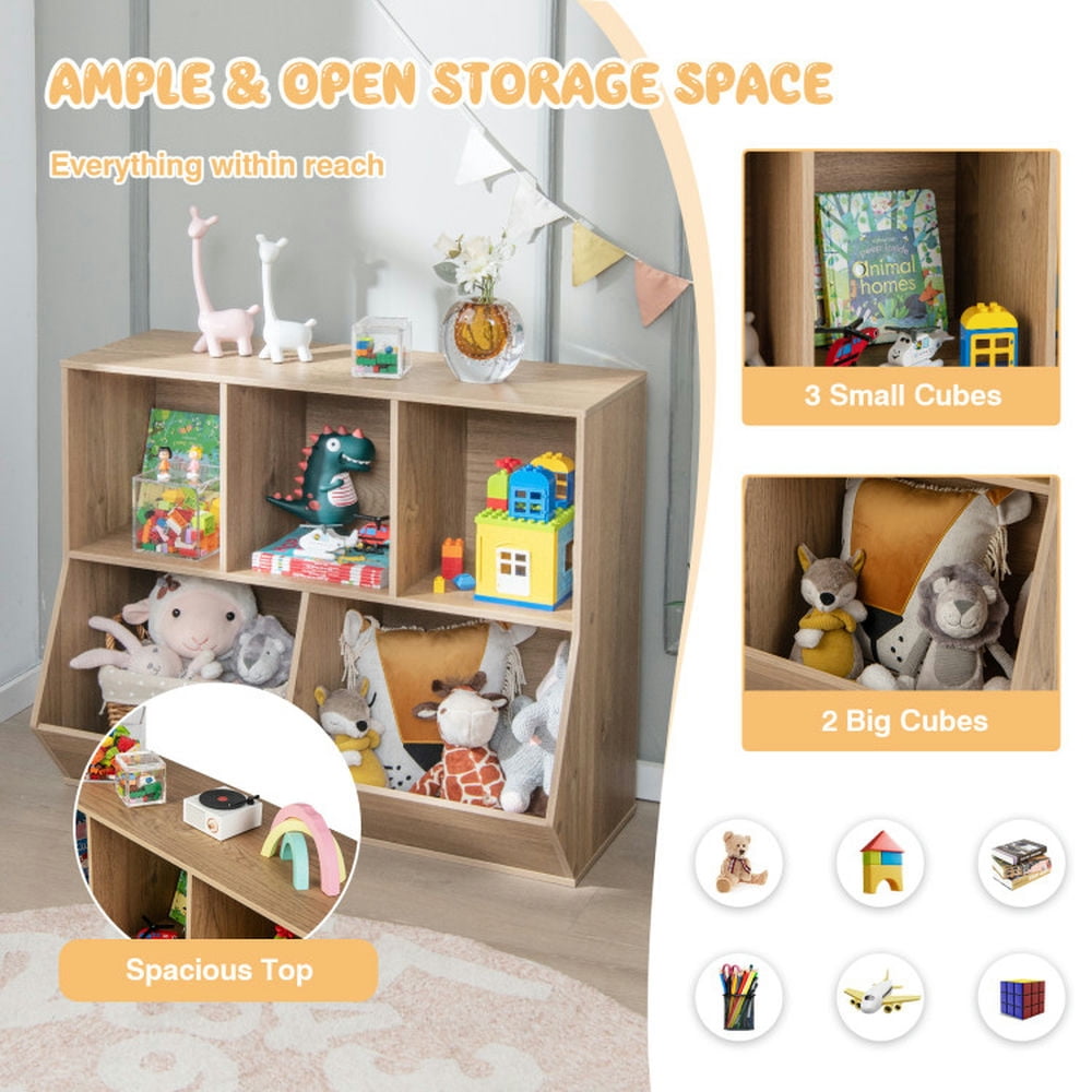 YYAo Kids Book Rack Storage Bookshelf, Toy Storage Organizer Bookshelf,5-Cube Wooden Kids Toy Storage Organizer with Anti-Tipping Kits-Natural