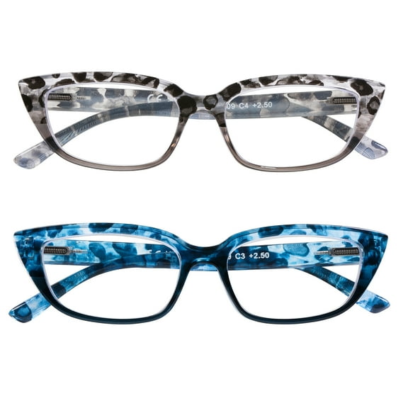 AQWANO 2 Pack Fashion Design Cat Eye Reading Glasses Women Blue Light Blocking, Compute Readers Anti Glare Lightweight Comfort,1.5