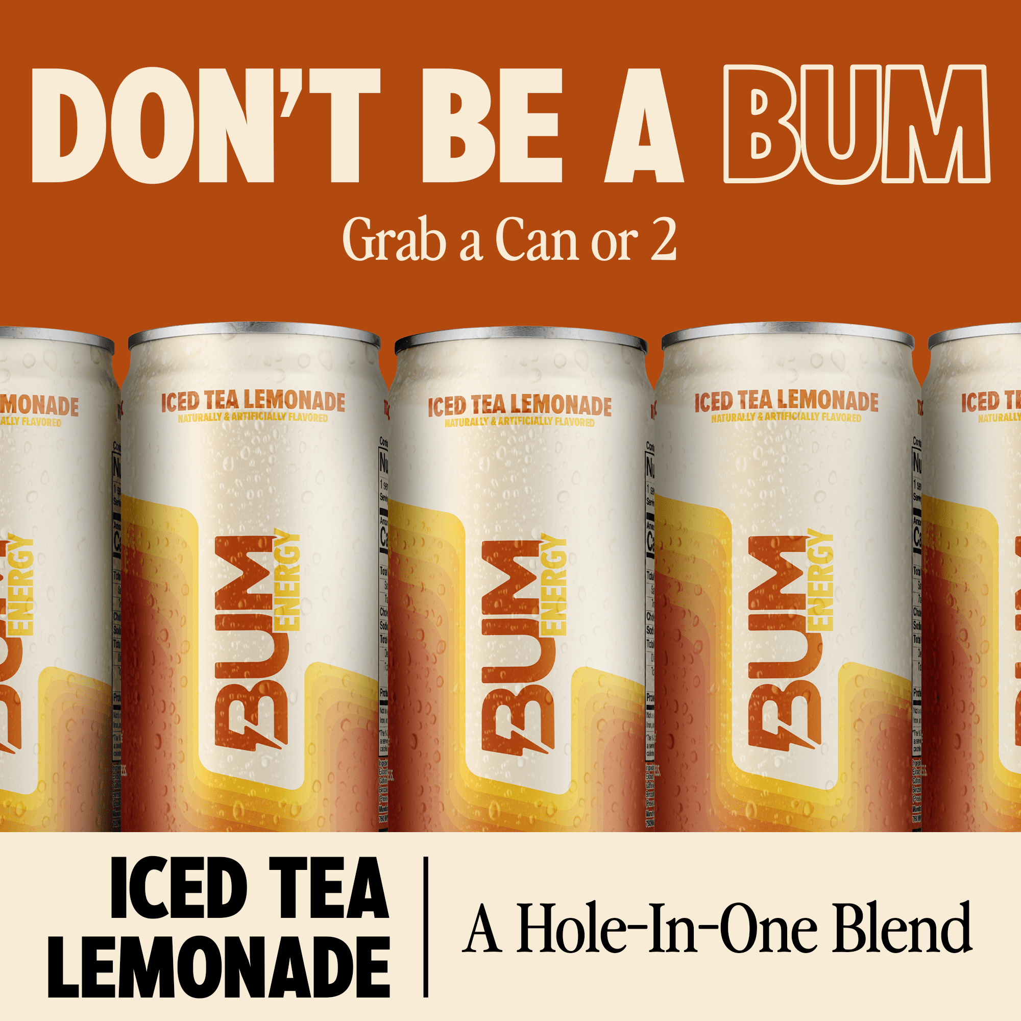 Bum Energy Drink, Iced Lemon Tea, 112mg Natural Caffeine, 12 fl oz Cans, 12-Pack