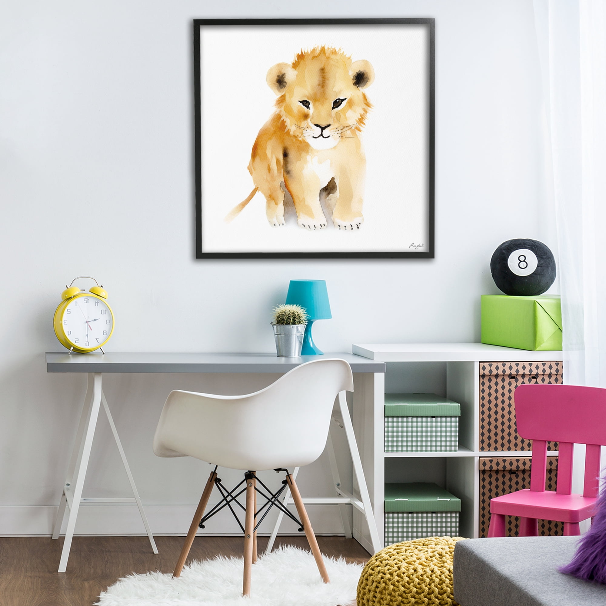 Stupell Industries Minimal Lion Cub Black Framed Giclee Art, design by Roozbeh