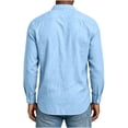 thumbnail image 5 of Cotton Blend Men Short Sleeve /Long Sleeve Button Down Shirts Solid Color Henley Collar Tshirt With Pockets, 5 of 6