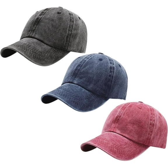 3 Pack Men Womens Baseball Cap Plain Retro Adjustable Baseball Cap Washed Cotton Dad Hats