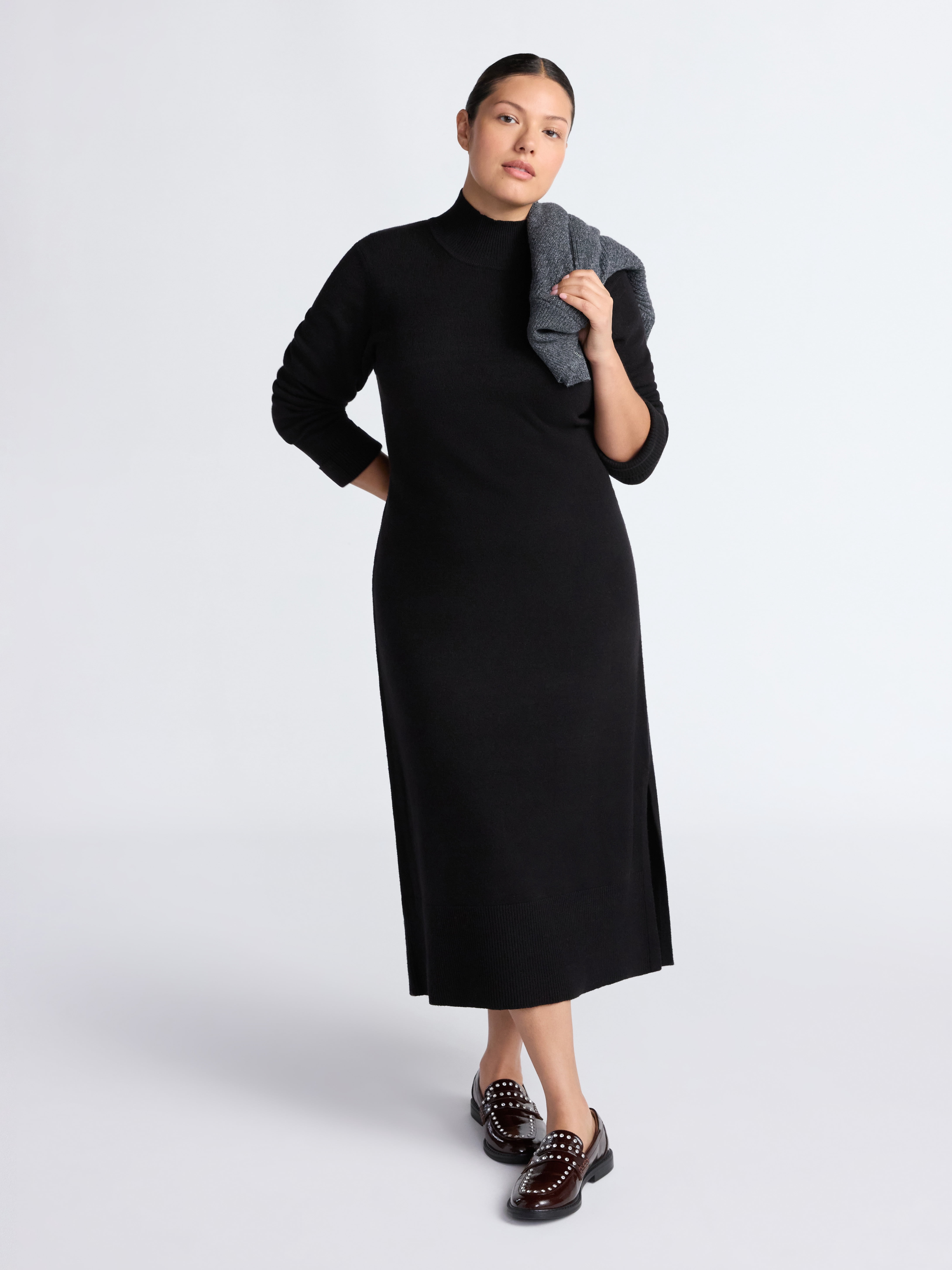 Free Assembly Women's Turtleneck Sweater Midi Dress with Long Sleeves, Sizes XS-XXL