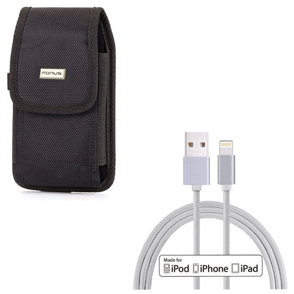 Case Belt Clip w MFi USB Cable for iPhone 8/7/6S/6 - Rugged Holster Canvas Cover Pouch, 10ft Certified Charger Cord Power Wire for iPhone 8/7/6S/6 Models
