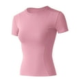 thumbnail image 5 of MIXUE Boho Tops For Women Summer Line Solid Color Round Neck Short Sleeve Slim Fit Casual Workout Yoga Tshirts Outwear,Pink,L, 5 of 6