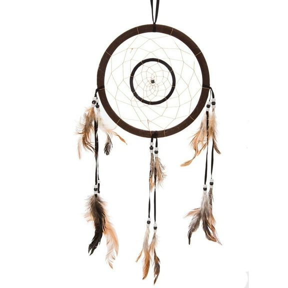 21" Traditional Brown Dream Catcher with Feathers Wall or Car Hanging Ornament
