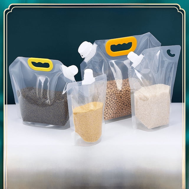 Bolsa de almacenamiento portátil para cereales, embalaje de alimentos, bolsa de arroz sellada, a prueba de humedad, a prueba de insectos, bolsa transparente con boca de succión