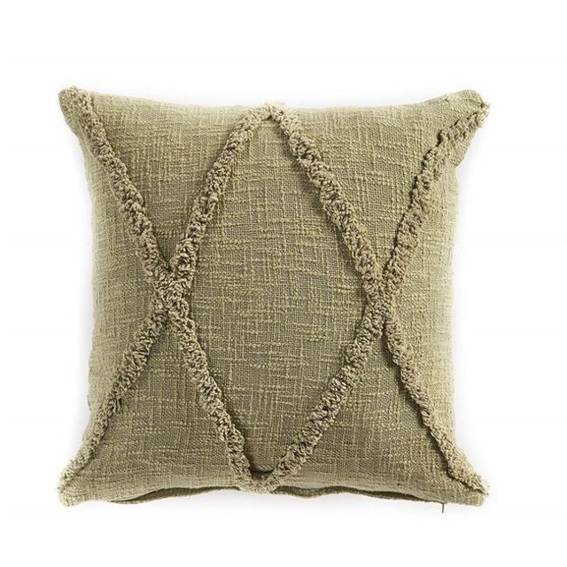 LR Resources PILLO07322OLGFFPL Rustic Square Throw Pillow - Olive Green