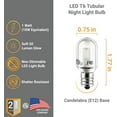 thumbnail image 2 of Diodesy- Pack of 6 T6/LED/CL/1W/27K/E12/CD1 T6 LED Tubular Light Bulb, 1 Watt (10W Equivalent), Non-dimmable Clear Night Bulb with E12 Candelabra Base, 2700K Warm White, 50 Lumen, 15000hr, ETL Listed, 2 of 2