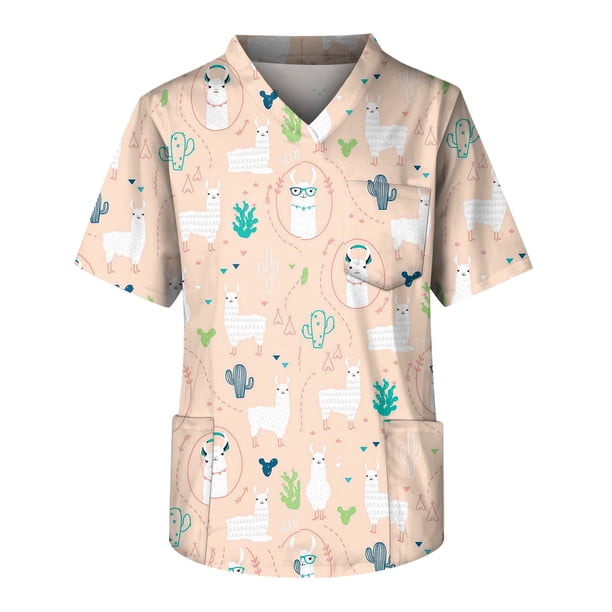 Men's Short Sleeve V Neck Small Animals Print Chest Pocket Carer TopL