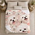 thumbnail image 5 of White Fluffy Dogs with Cherry Blossoms, Cheerful Floral Style for Dog Lovers, Pink Puppy Portrait and Birthday Gift, Soft Flannel Blanket for Bedroom and Playroom, Pet Home Decor, 5 of 9