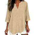 thumbnail image 7 of 3/4 Length Sleeve Womens Tops Plus Size Summer Tops Work Tops Women's Oversized T-Shirts Linen Shirts Vacation Outfits Cotton Linen Tops Womens Tops Womens Linen Tops Quarter Sleeve Tops Beige L, 7 of 7