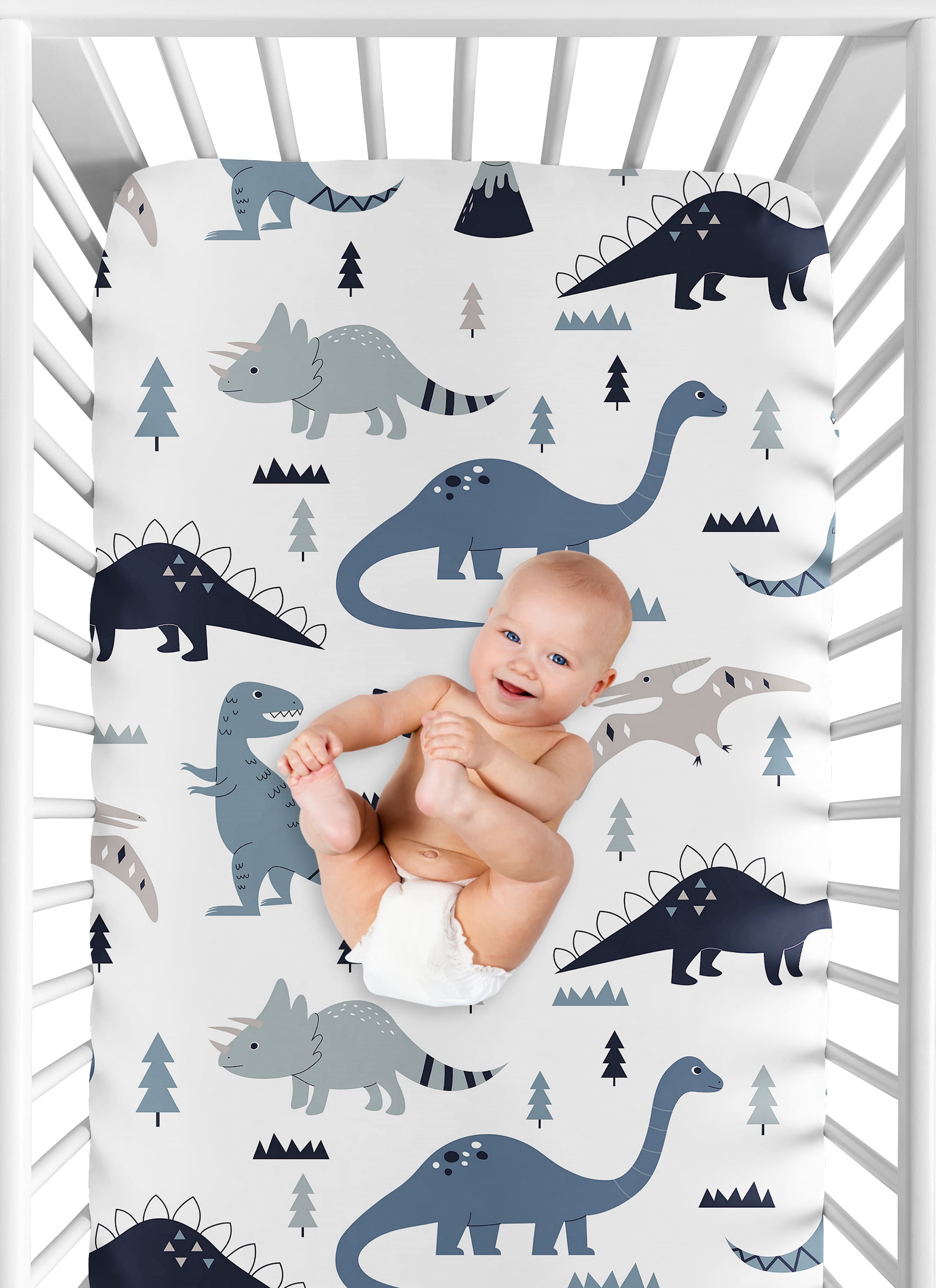 Sweet Jojo Designs Mod Dinosaur Navy Blue and Grey Boy Fitted Crib Sheet