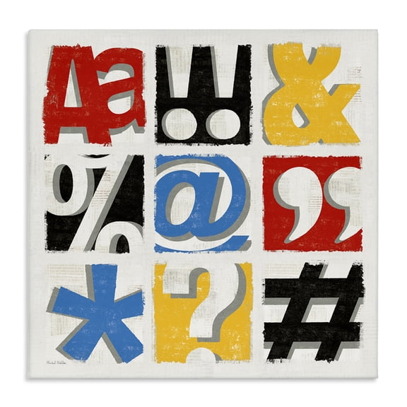 Stupell Industries Mid-Century Collage of Computer Symbols Canvas Art, 17 x 17, by Michael Mullan