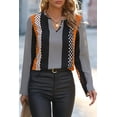 thumbnail image 2 of Women's Orange Geo Print Colorblock Notched V Neck Blouse for Casual and Semi-Formal Wear | [ZhiHiMeRi] | (US 12-14)L, 2 of 12