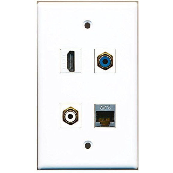 RiteAV - 1 Port HDMI 1 Port RCA White 1 Port RCA Blue 1 Port Shielded Cat6 Ethernet Wall Plate