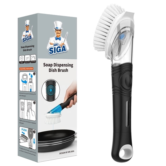 MR.SIGA Soap Dispensing Dish Brush, Kitchen Pot Brush,Black