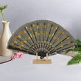 thumbnail image 4 of Unique Bargains 1 Pc Sequins Folding Fan for Masquerade Yellow Cotton Linen, 4 of 5