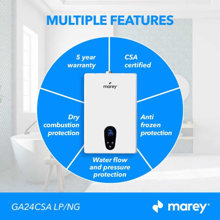 Marey 8.34 GPM High Efficienty CSA Certified Liquid Propane Gas Tankless  Water Heater, Gray - Walmart.com