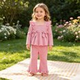 thumbnail image 2 of Toddler Baby Girl Outfits Solid Fall Clothes Ruffle Sleeve Bowknot Lace Tops Flared Pants Set 2PCS Set Kaprioy Toddler Girl Winter Clothes 18 24 Months 2T 3T 4T, 2 of 8