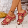 thumbnail image 3 of Orthopedic Sandals for Women Fashionable Cutout T-strap Wedge Slides Open Toe Summer Low Heel Slip on Beach Shoes Red Size 6.5, 3 of 6
