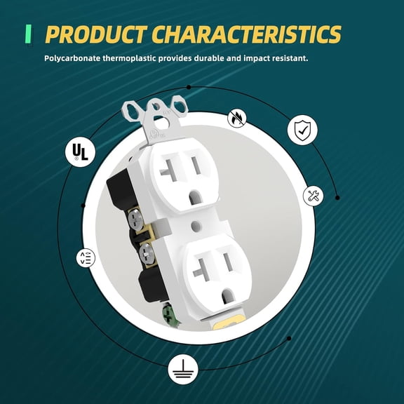 TG4THT-Duplex Receptacle Outlets, Electrical Wall Outlet for Commercial/Residential, 20Amp Non-Tamper Resistant Receptacles with Wall Plate, 2 Pole 3-Wire, Self-Grounding, UL, White, 10 Pack