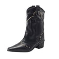 thumbnail image 3 of Mepaouo Mid Calf Boots for Women Fold Over Zipper Cowboy Cowgirl Boots Slouch Motor Riding Boots, 3 of 4