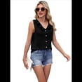 thumbnail image 3 of Blusas Casuales para Mujer, Sin Mangas, con Botones, Cuello en V y Volantes, Camisetas de Negocios de Moda para el Verano 2025. Negro XXL, 3 of 7
