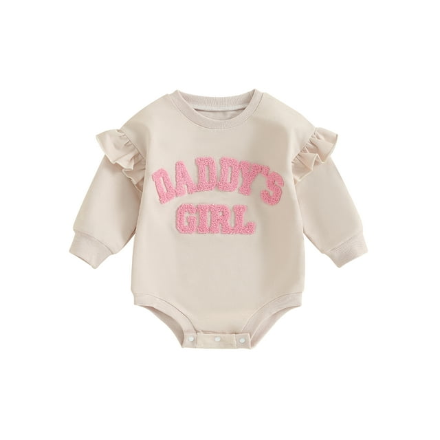 Gupgi Baby Girl Sweatshirt Romper Infant Ruffle Long Sleeve Crew Neck Letter Embroidery Jumpsuit