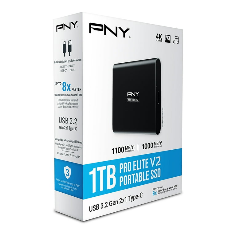 PNY Pro Elite V2 1TB USB 3.2 Gen2x1 TypeC External Portable SSD