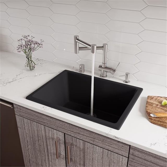 Pemberly Row Black 24" x 18" Fireclay Undermount/Drop In Fireclay Kitchen Sink