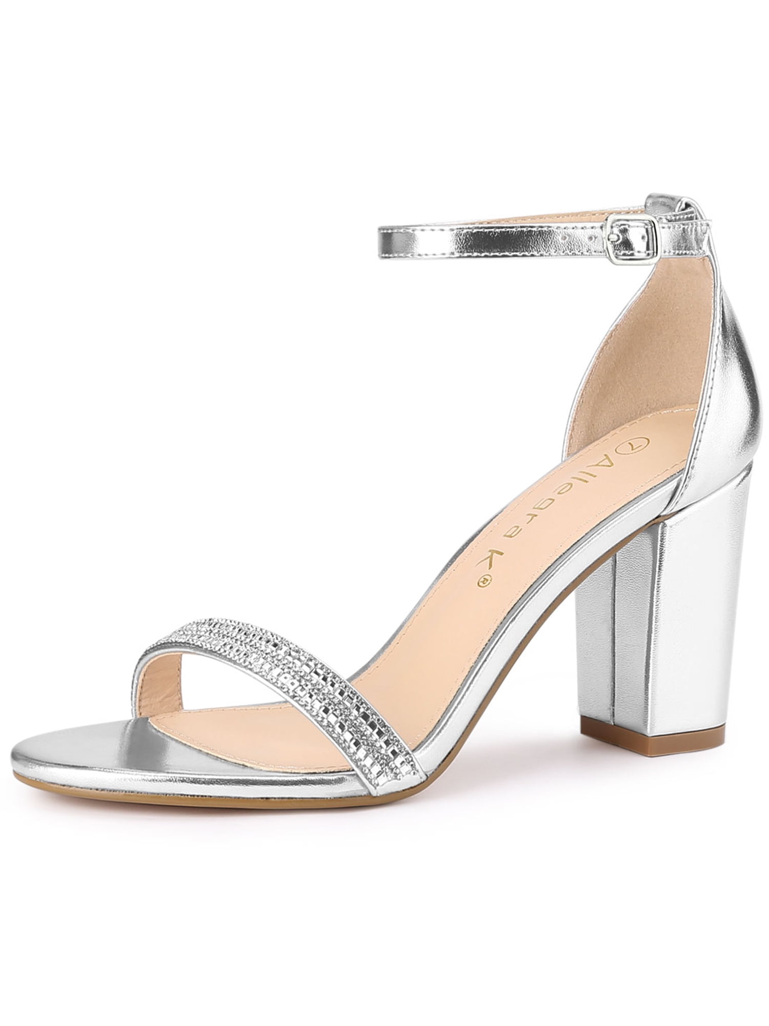 Allegra K - Allegra K Women's Rhinestone Ankle Strap Block Heels ...