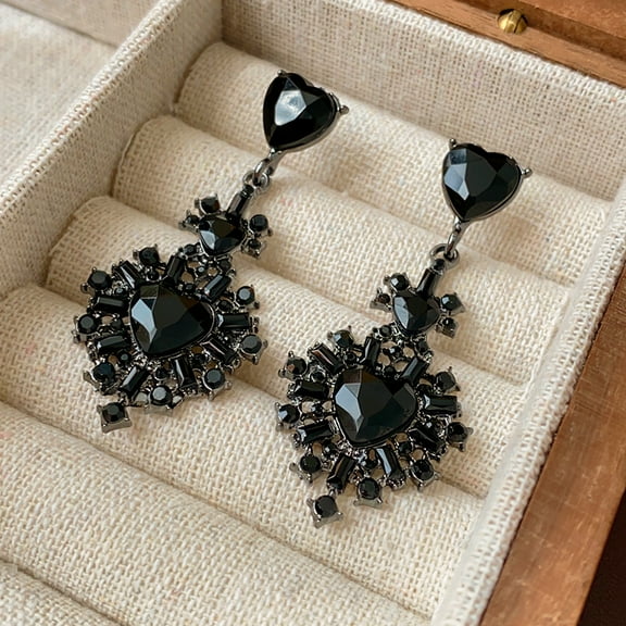 LunaGlo Diamond Black Heart Earrings Dark Style Personalized Earrings