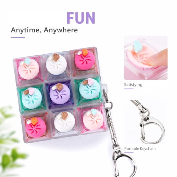Light-Up Dumpling Clicky Keyboard Fidget Toy, 9-Key Mechanical Keyboard Keychain, Tactile Clicker for Stress Relief and Focus, Portable Anxiety Relief Gift for Adults at Work and Travel