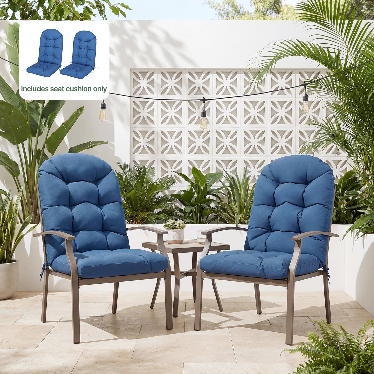 BaPiPro High Back Outdoor Chair Cushions Navy Blue Set of 2 Water-Resistant Polyester with Ties No Assembly Patio Poolside