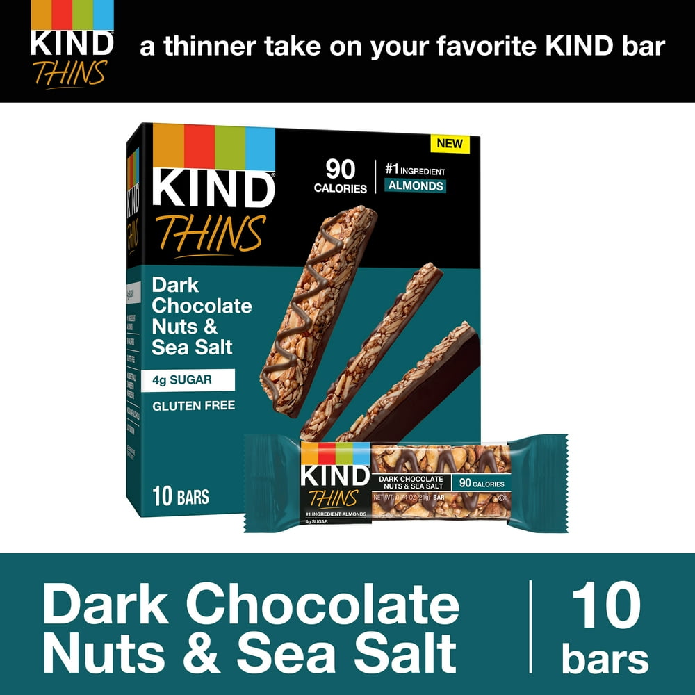 KIND THINS Dark Chocolate Nuts & Sea Salt Bars, Gluten Free Bars, 4g