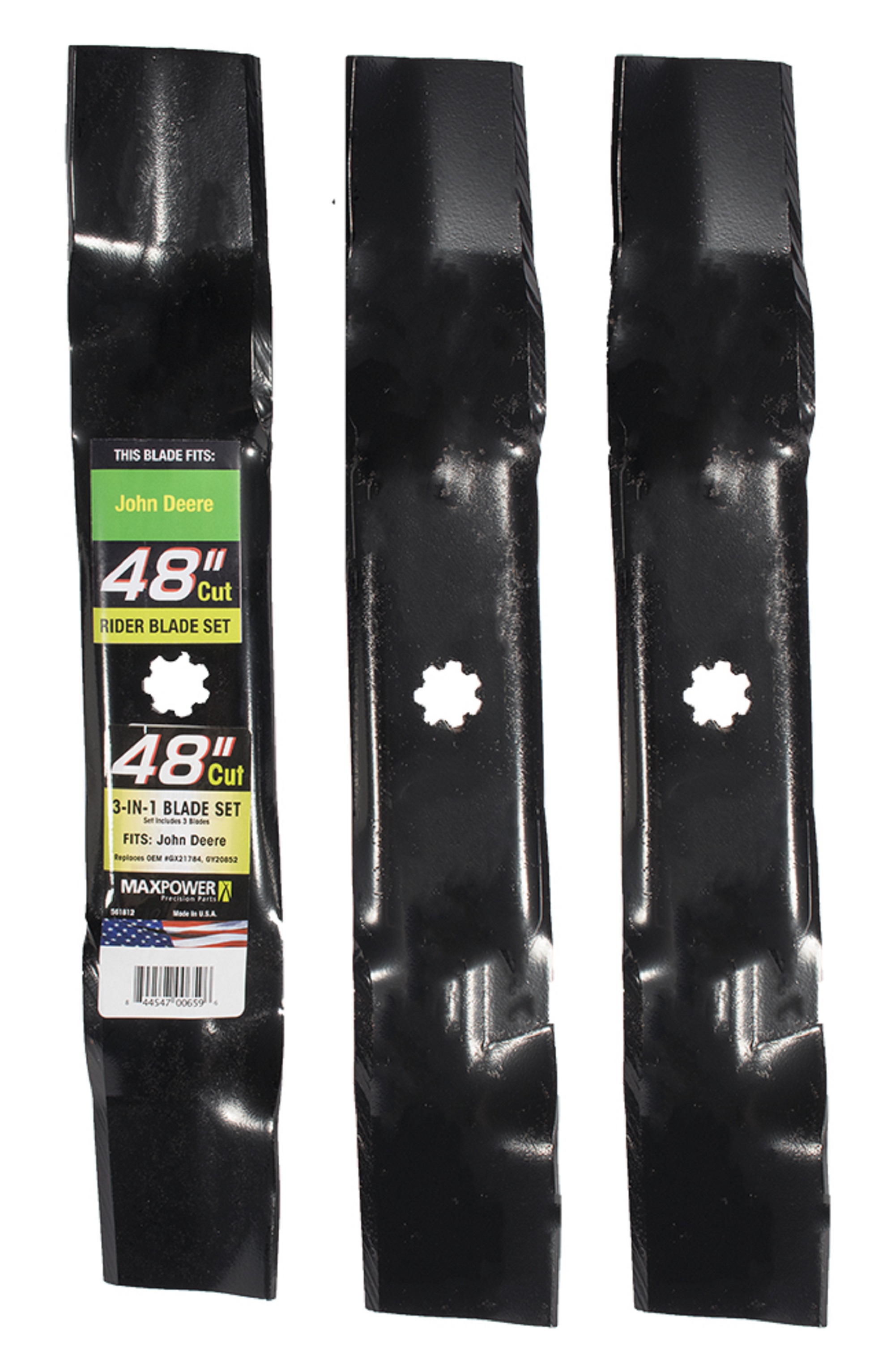 MaxPower 561812 (3) Blade Set for 48" Cut John Deere, Sabre, Scott's