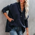 thumbnail image 4 of IROINNID Women's Long Sleeve Sweatshirt V-Neck Mid-Length Solid Color Stylish Pockets Sweatshirts Autumn Pullover Tops, Blue, 4 of 9
