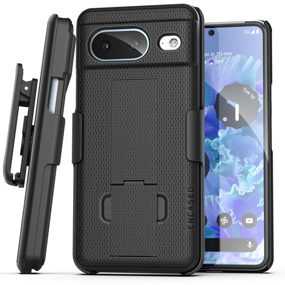 Encased DuraClip for Google Pixel 8 Belt Case with Holster Clip and Phone Kickstand - Black