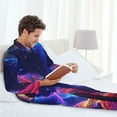 thumbnail image 6 of Uemuo Cosmic Cat Psychedelic Journey Pattern 2-Piece Loungewear Set - Men’s Soft Sleepwear, Cozy Winter PJs, Comfy Sleep Set-Small, 6 of 7