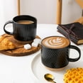 thumbnail image 3 of AmorArc 12OZ Stackable Coffee Mugs, Ceramic Coffee Mugs with Texture Patterns for Man,Woman,Dad,Mom, Modern Coffee Mugs Set of 4 for Latte/Cappuccino/Cocoa. Dishwasher&Microwave Safe, Black-031BK, 3 of 7