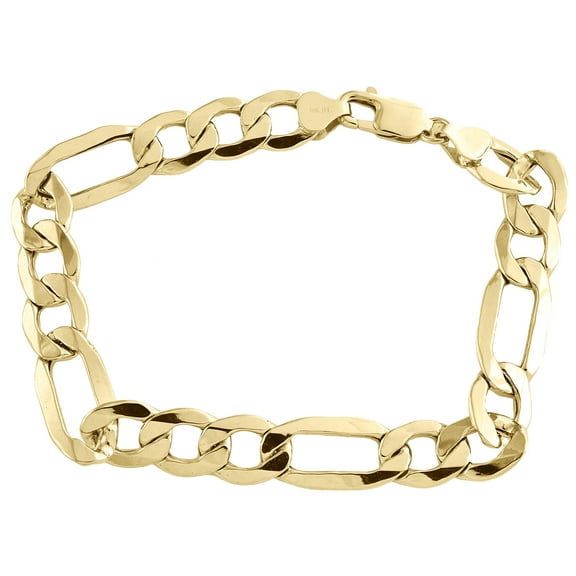 10K Yellow Gold 10.75mm Plain Hollow Fiagro Link Bracelet Lobster Clasp 8 Inch