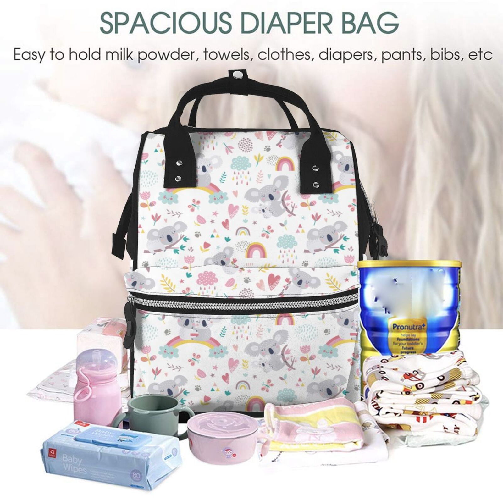 Ratiio Cute Koala Mummy Backpack - Waterproof Twill Canvas, Large Capacity Diaper Bag with Multiple Pockets and Adjustable Straps