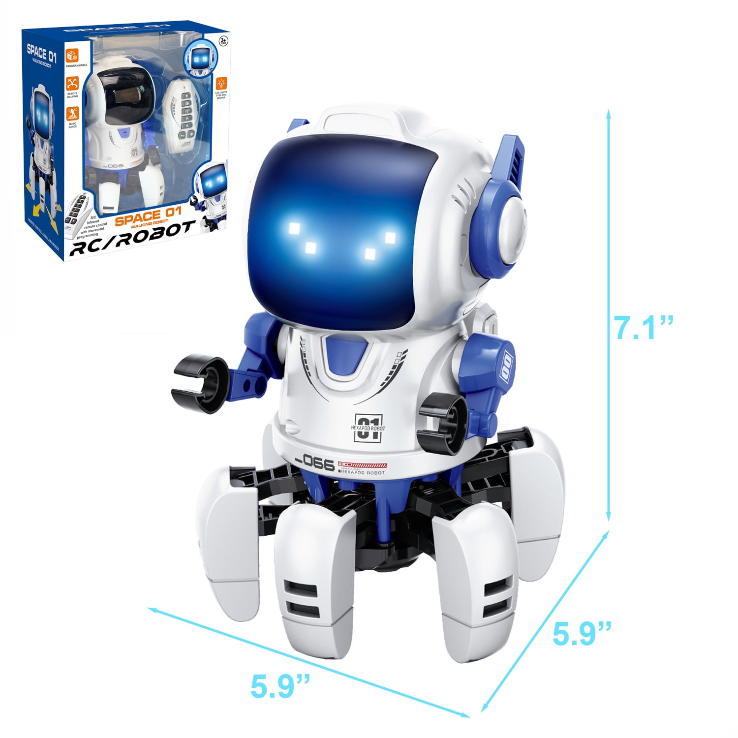 Lvelia RC Robot Toy for Kids,Intelligent Programmable Remote Control Walking Singing Dancing Interactive Smart Robot with Auto-Demon, Music and LED Eyes, Birthday Gift for 3+ Years Old Boys Girls