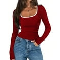 thumbnail image 4 of Busydd Women's Tops Trendy Solid Color Square Neck T Shirts for Women Casual Versatile Long Sleeve Tees for Women L, 4 of 8