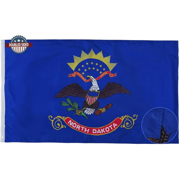 North Dakota Flag 3x5 Double Sided and 3 Ply North Dakota State Flags Heavy Duty for Outdoor with 2 Brass Grommets 4 Stitching Rows Heavy Duty Nylon , Vivid Color