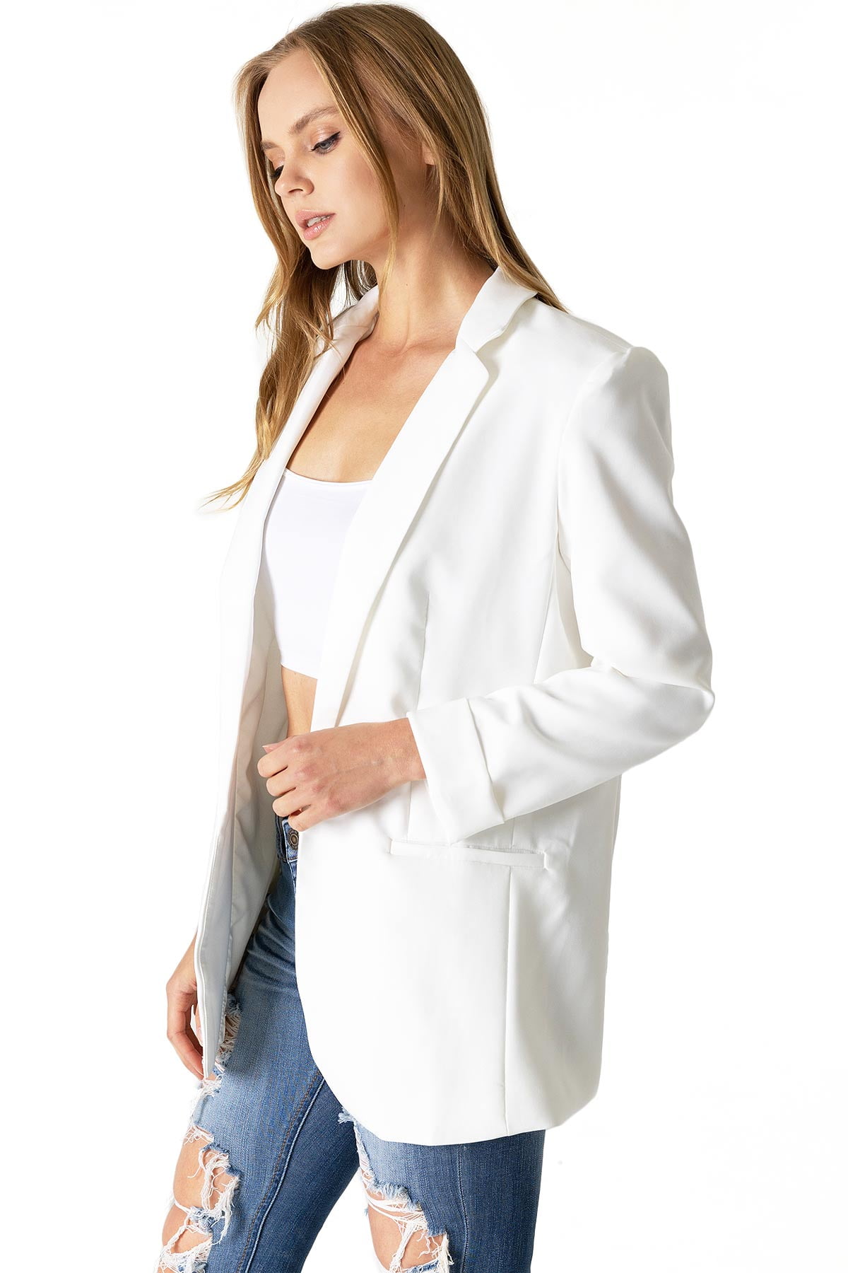 White boyfriend jacket cheap